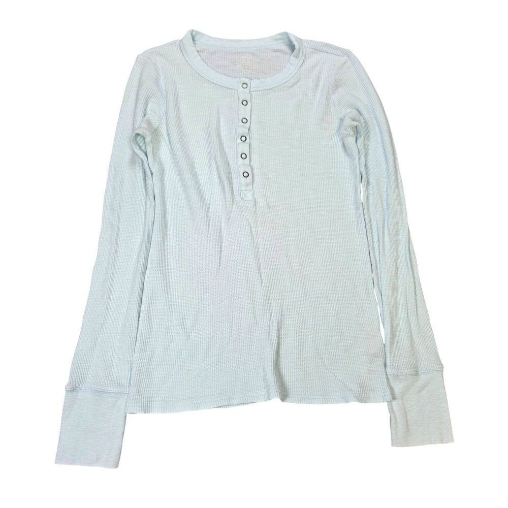 Aerie‎ Waffle Knit Henley Top Women's Size S Light Blue Long Sleeve